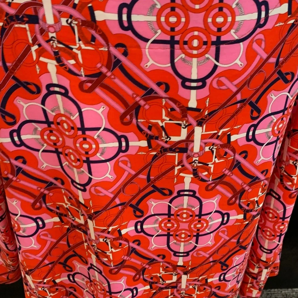 Hermès Paris Red & Pink Patterned Dress.  Size 44 - Picture 5 of 6
